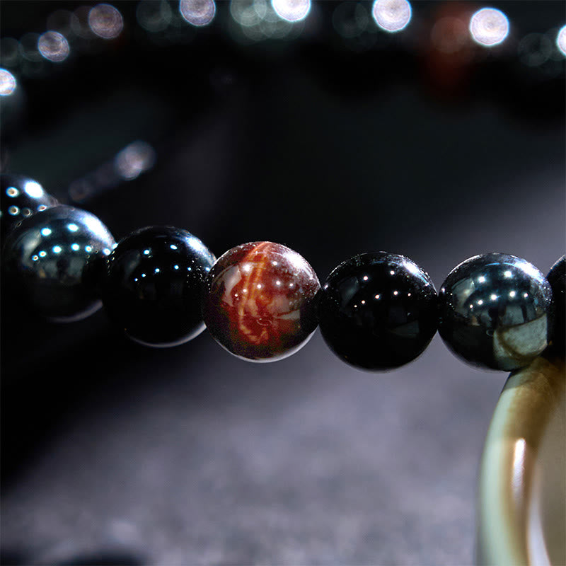 Support Powerful Natural Tiger's Eye Obsidian Hematite Bracelet