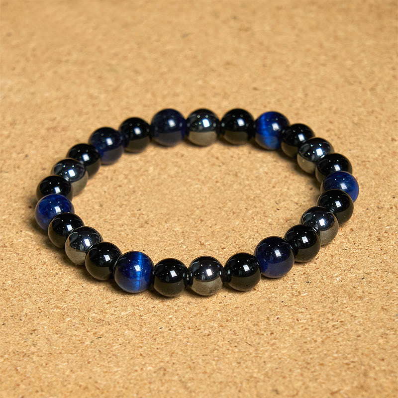 Support Powerful Natural Tiger's Eye Obsidian Hematite Bracelet