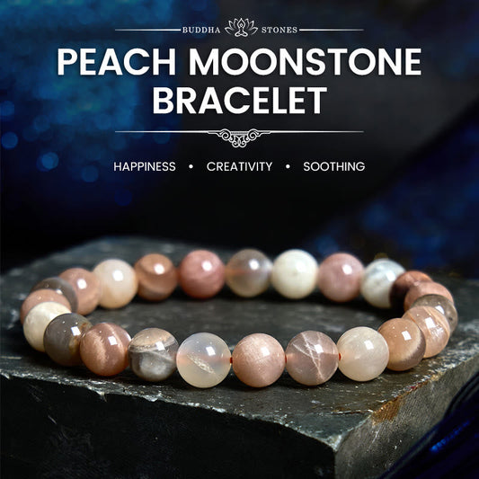 Bracelet de guérison en pierre de lune pêche et pierre de Bouddha