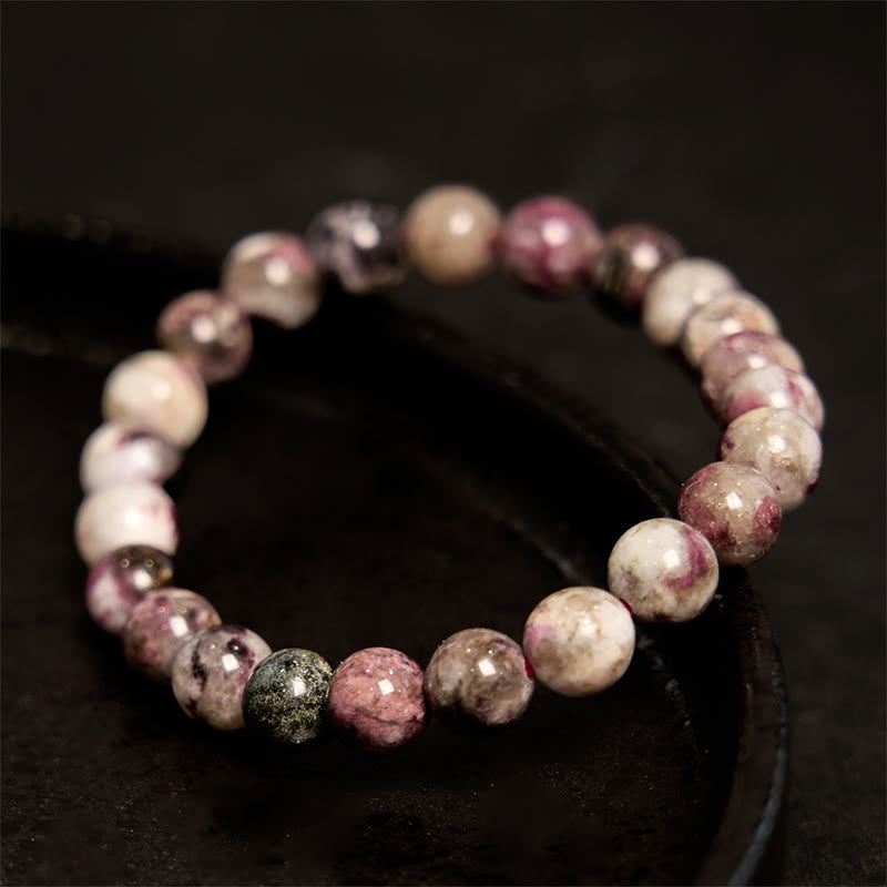 Bracelet d'équilibre en tourmaline fleur de prunier et pierre de Bouddha