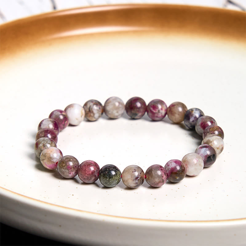 Bracelet d'équilibre en tourmaline fleur de prunier et pierre de Bouddha