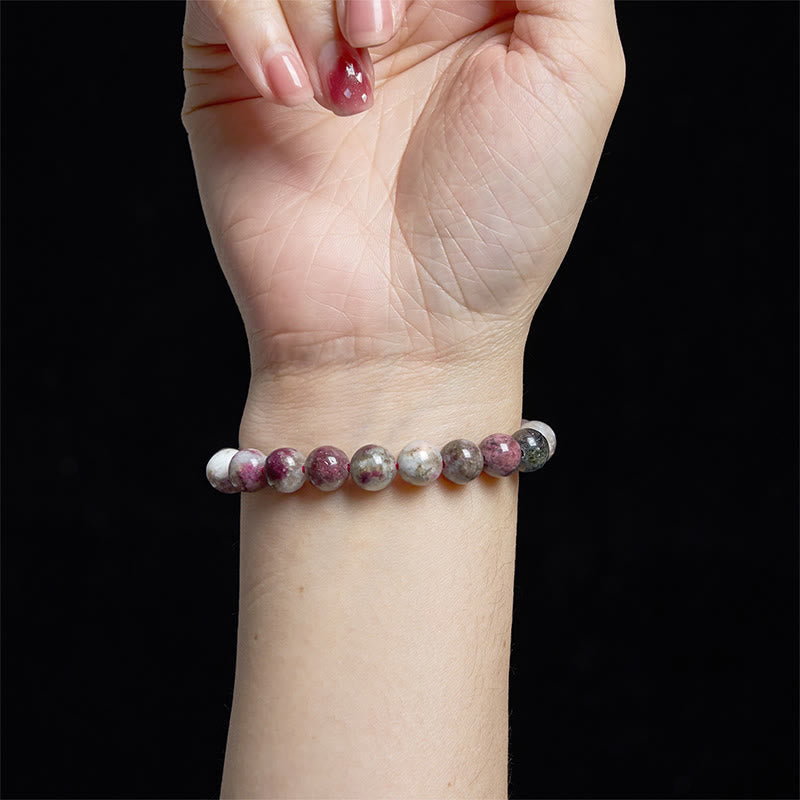 Bracelet d'équilibre en tourmaline fleur de prunier et pierre de Bouddha