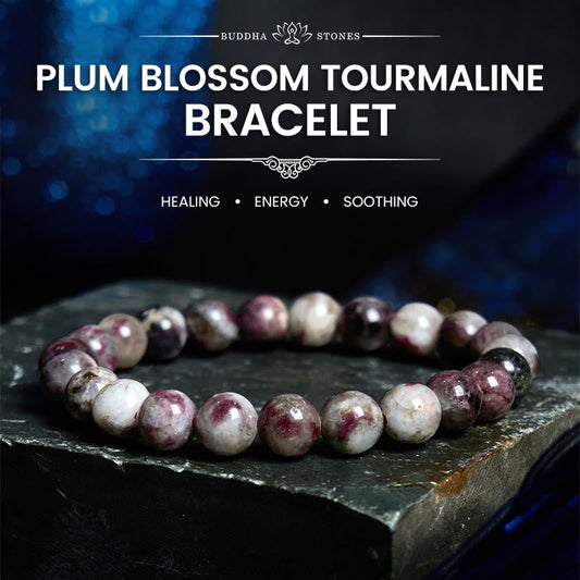 Bracelet d'équilibre en tourmaline fleur de prunier et pierre de Bouddha