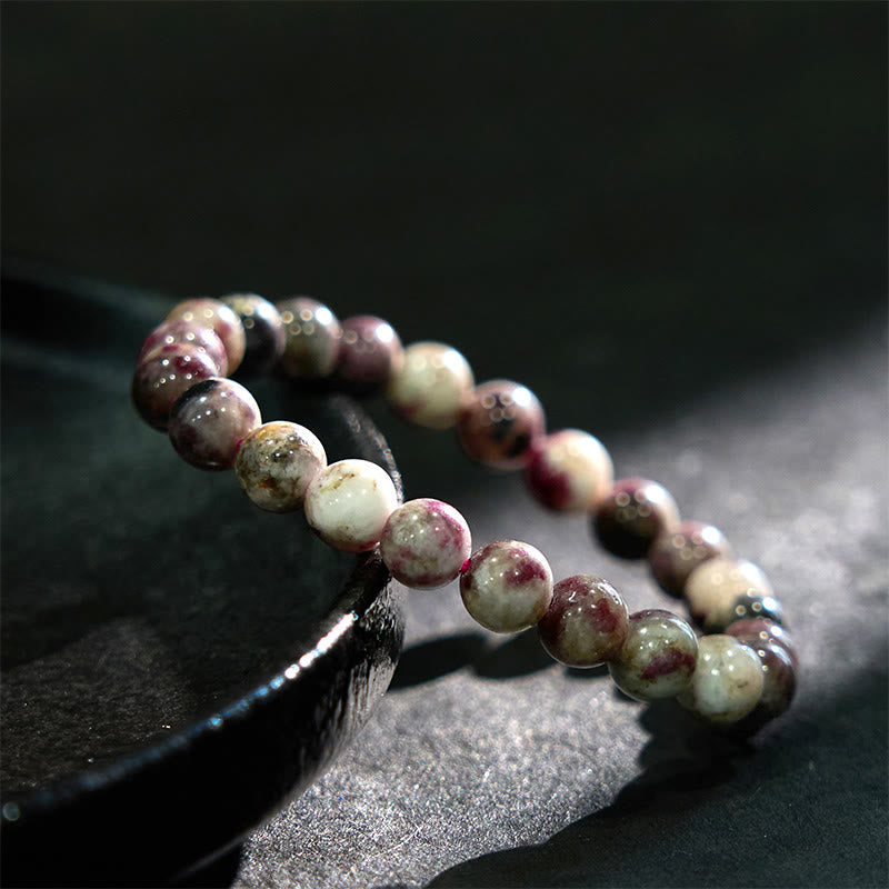 Bracelet d'équilibre en tourmaline fleur de prunier et pierre de Bouddha