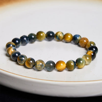 Bracelet Courage en Pierres de Bouddha Jaune Bleu Œil de Tigre 