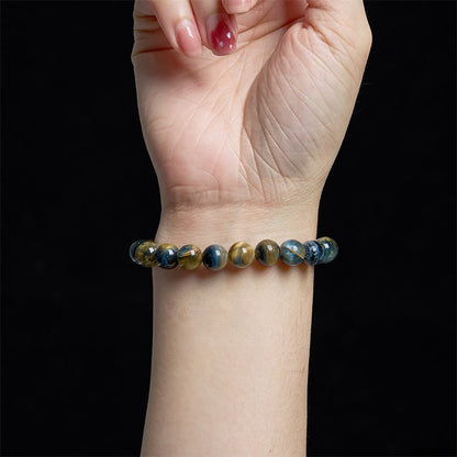 Bracelet Courage en Pierres de Bouddha Jaune Bleu Œil de Tigre 