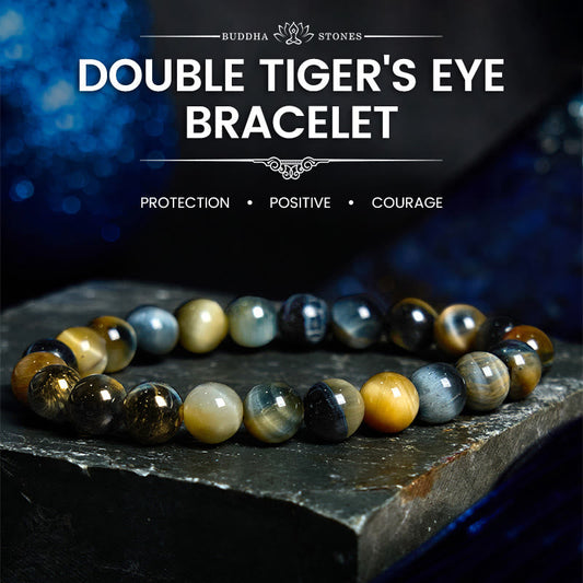 Bracelet Courage en Pierres de Bouddha Jaune Bleu Œil de Tigre 