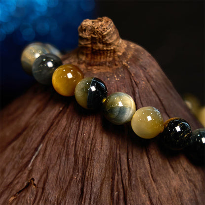 Bracelet Courage en Pierres de Bouddha Jaune Bleu Œil de Tigre 