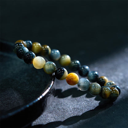 Bracelet Courage en Pierres de Bouddha Jaune Bleu Œil de Tigre 