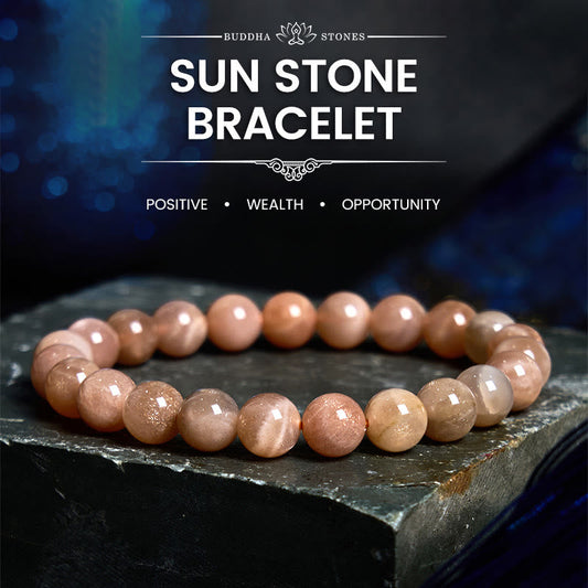 Bracelet positif en pierre de soleil et pierres de Bouddha 