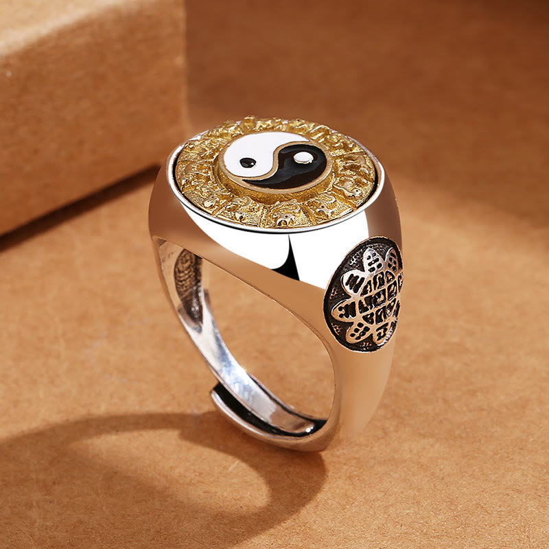 Bague ajustable en cuivre avec symbole du zodiaque chinois Yin Yang et harmonie 