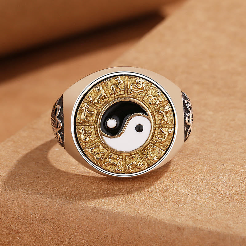 Balance Harmony Yin Yang Chinese Zodiac Copper Adjustable Ring