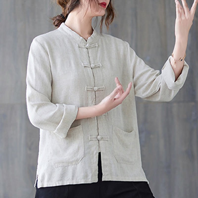 Chemise à manches longues et boutons grenouille pour femme Buddha Stones, pantalon large, vêtement de méditation en coton 