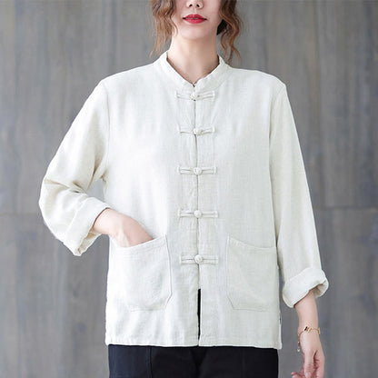 Chemise à manches longues et boutons grenouille pour femme Buddha Stones, pantalon large, vêtement de méditation en coton 