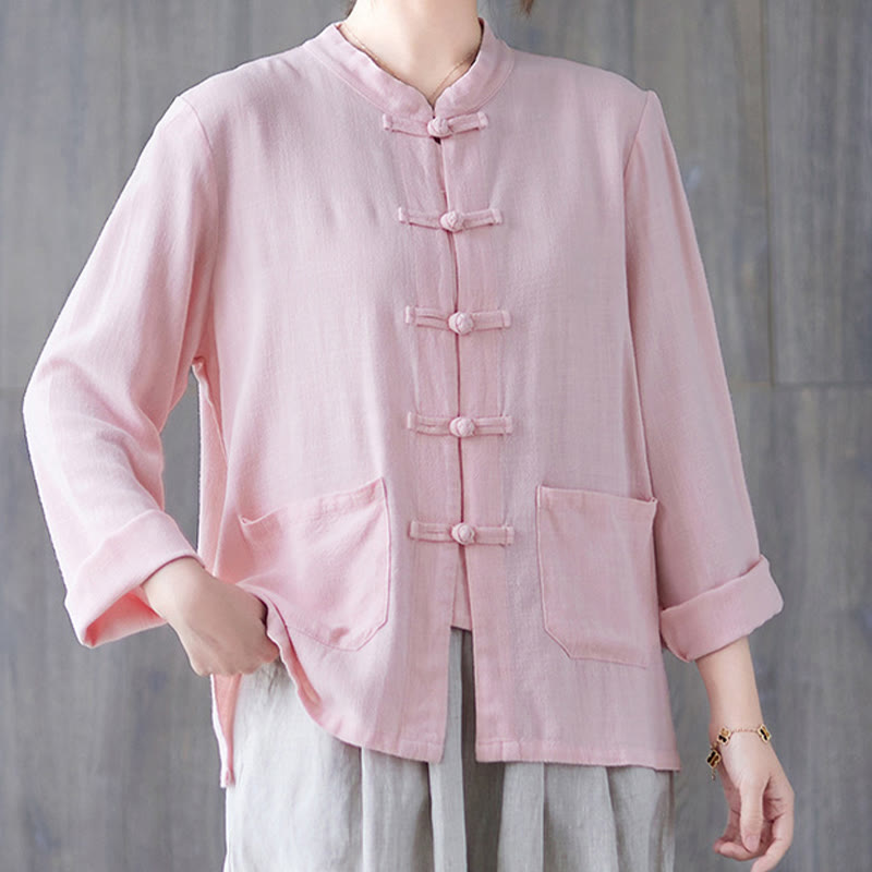 Chemise à manches longues et boutons grenouille pour femme Buddha Stones, pantalon large, vêtement de méditation en coton 