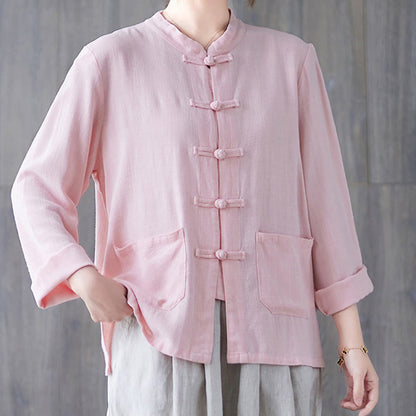 Chemise à manches longues et boutons grenouille pour femme Buddha Stones, pantalon large, vêtement de méditation en coton 