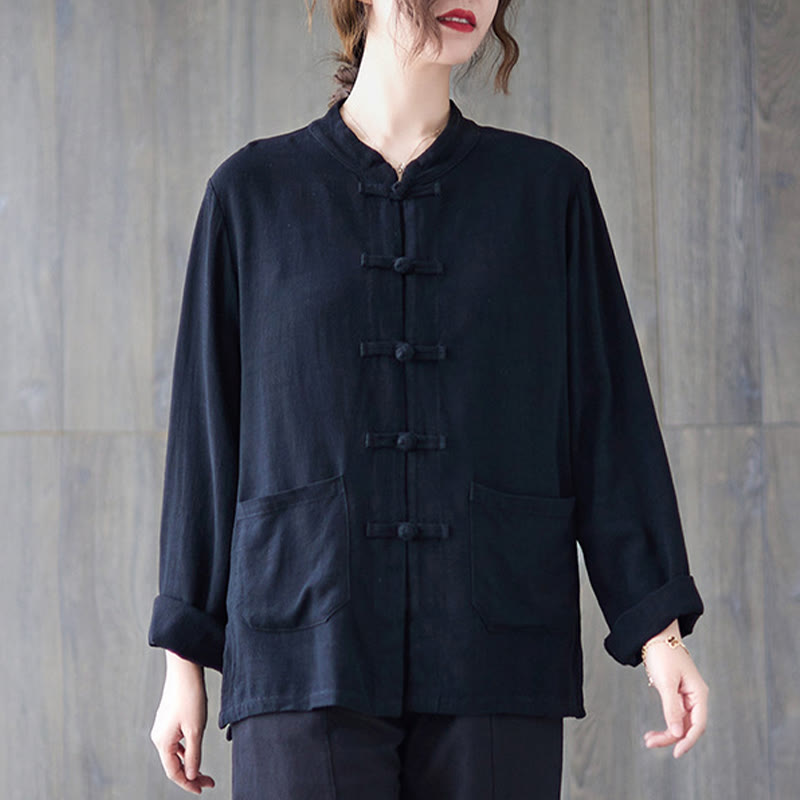 Chemise à manches longues et boutons grenouille pour femme Buddha Stones, pantalon large, vêtement de méditation en coton 