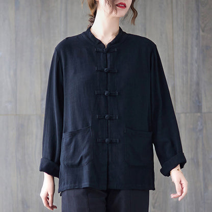 Chemise à manches longues et boutons grenouille pour femme Buddha Stones, pantalon large, vêtement de méditation en coton 