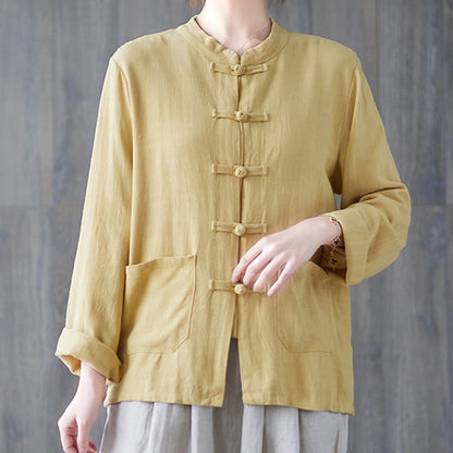 Chemise à manches longues et boutons grenouille pour femme Buddha Stones, pantalon large, vêtement de méditation en coton 