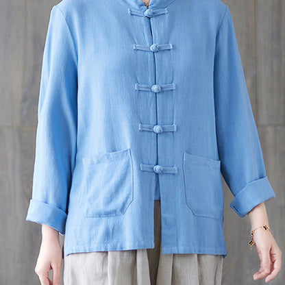 Chemise à manches longues et boutons grenouille pour femme Buddha Stones, pantalon large, vêtement de méditation en coton 