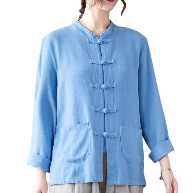 Chemise à manches longues et boutons grenouille pour femme Buddha Stones, pantalon large, vêtement de méditation en coton 