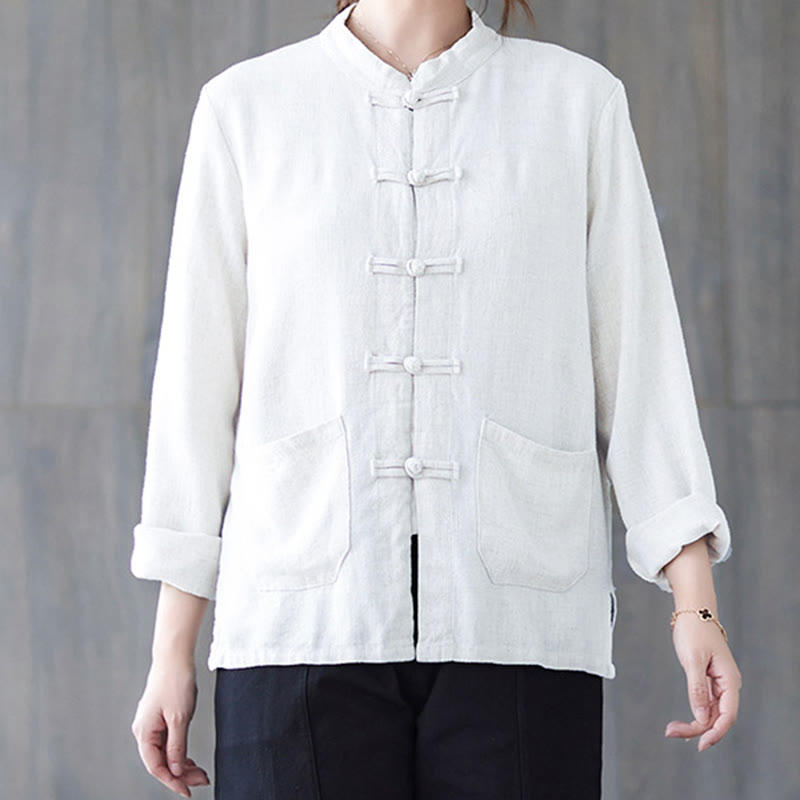 Chemise à manches longues et boutons grenouille pour femme Buddha Stones, pantalon large, vêtement de méditation en coton 