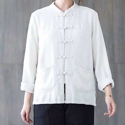 Chemise à manches longues et boutons grenouille pour femme Buddha Stones, pantalon large, vêtement de méditation en coton 