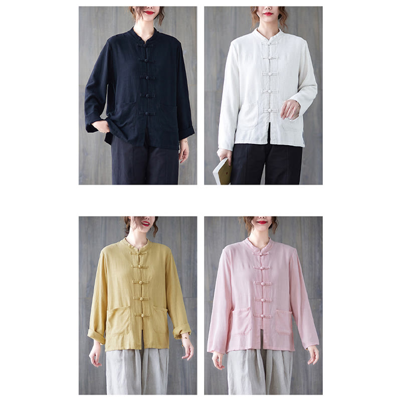 Chemise à manches longues et boutons grenouille pour femme Buddha Stones, pantalon large, vêtement de méditation en coton 