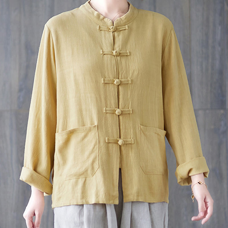 Chemise à manches longues et boutons grenouille pour femme Buddha Stones, pantalon large, vêtement de méditation en coton 