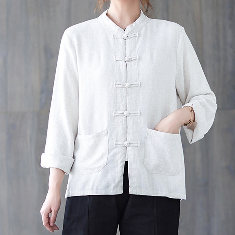 Chemise à manches longues et boutons grenouille pour femme Buddha Stones, pantalon large, vêtement de méditation en coton 