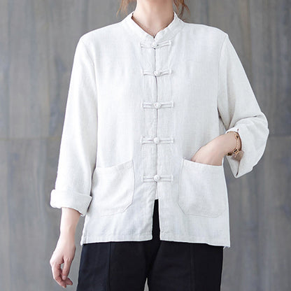 Chemise à manches longues et boutons grenouille pour femme Buddha Stones, pantalon large, vêtement de méditation en coton 