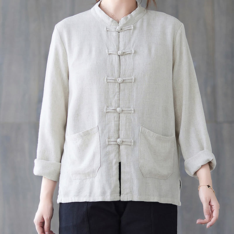 Chemise à manches longues et boutons grenouille pour femme Buddha Stones, pantalon large, vêtement de méditation en coton 
