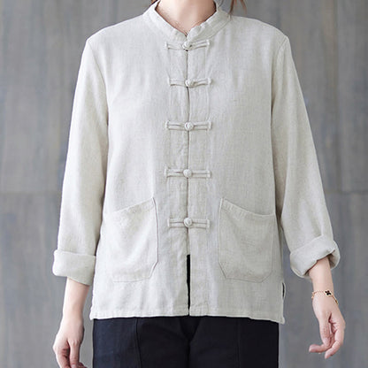 Chemise à manches longues et boutons grenouille pour femme Buddha Stones, pantalon large, vêtement de méditation en coton 