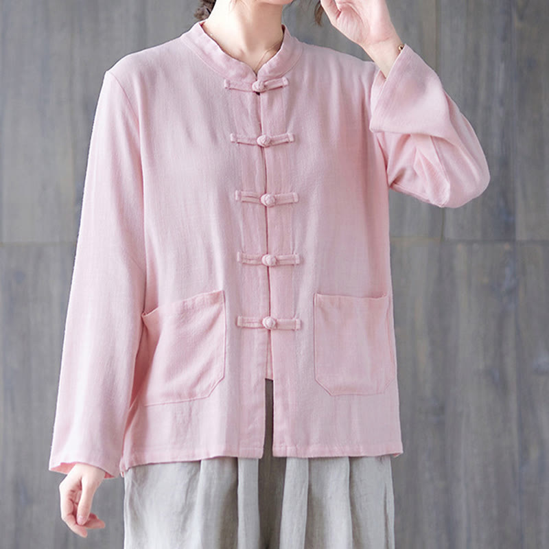 Chemise à manches longues et boutons grenouille pour femme Buddha Stones, pantalon large, vêtement de méditation en coton 