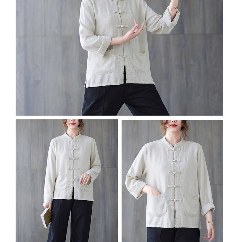 Chemise à manches longues et boutons grenouille pour femme Buddha Stones, pantalon large, vêtement de méditation en coton 