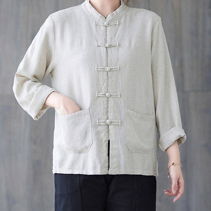 Chemise à manches longues et boutons grenouille pour femme Buddha Stones, pantalon large, vêtement de méditation en coton 