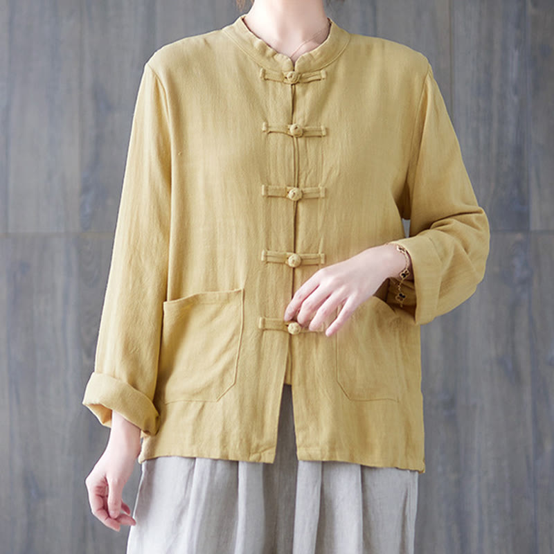 Chemise à manches longues et boutons grenouille pour femme Buddha Stones, pantalon large, vêtement de méditation en coton 