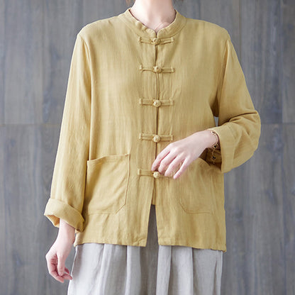 Chemise à manches longues et boutons grenouille pour femme Buddha Stones, pantalon large, vêtement de méditation en coton 