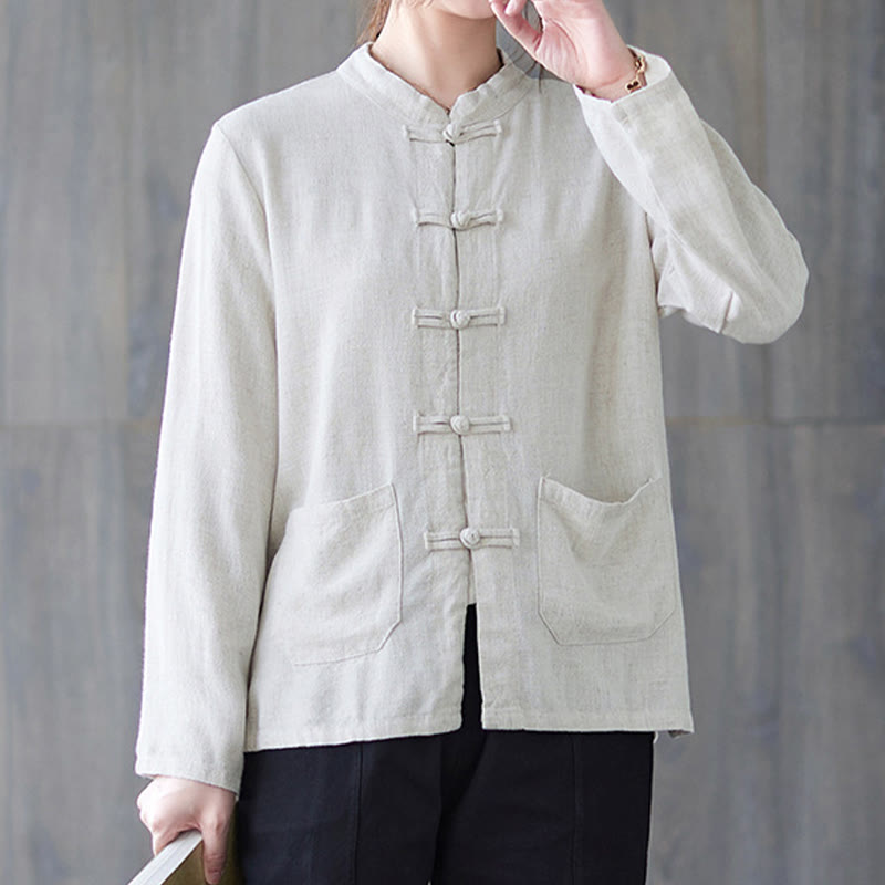 Chemise à manches longues et boutons grenouille pour femme Buddha Stones, pantalon large, vêtement de méditation en coton 