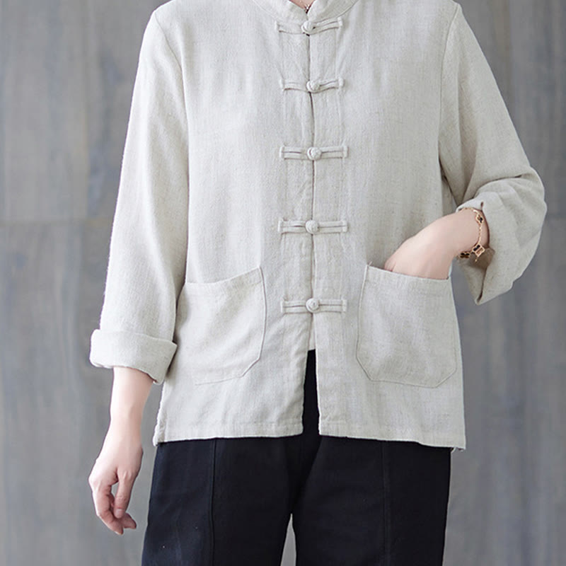 Chemise à manches longues et boutons grenouille pour femme Buddha Stones, pantalon large, vêtement de méditation en coton 