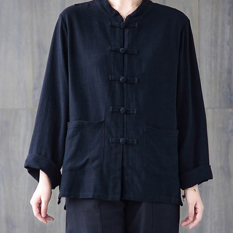 Chemise à manches longues et boutons grenouille pour femme Buddha Stones, pantalon large, vêtement de méditation en coton 