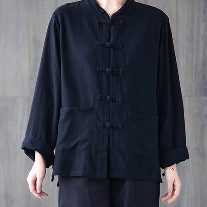 Chemise à manches longues et boutons grenouille pour femme Buddha Stones, pantalon large, vêtement de méditation en coton 
