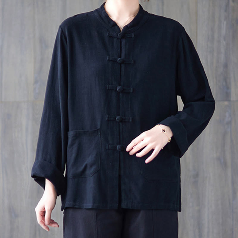 Chemise à manches longues et boutons grenouille pour femme Buddha Stones, pantalon large, vêtement de méditation en coton 