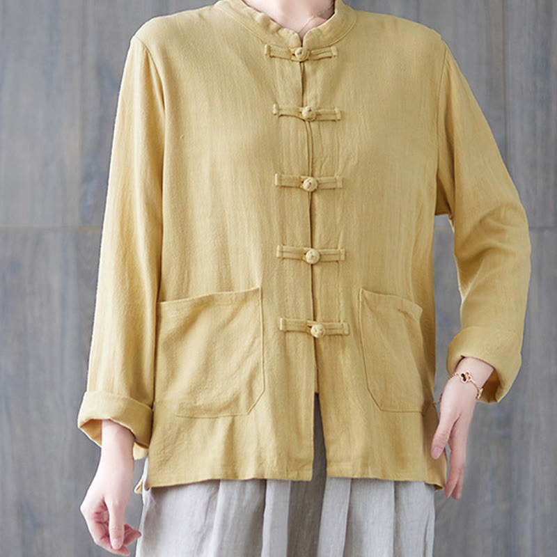 Chemise à manches longues et boutons grenouille pour femme Buddha Stones, pantalon large, vêtement de méditation en coton 