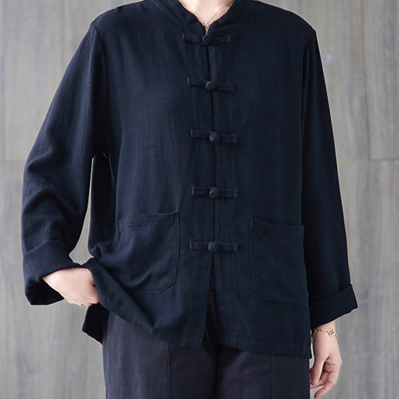Chemise à manches longues et boutons grenouille pour femme Buddha Stones, pantalon large, vêtement de méditation en coton 