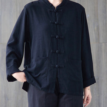 Chemise à manches longues et boutons grenouille pour femme Buddha Stones, pantalon large, vêtement de méditation en coton 