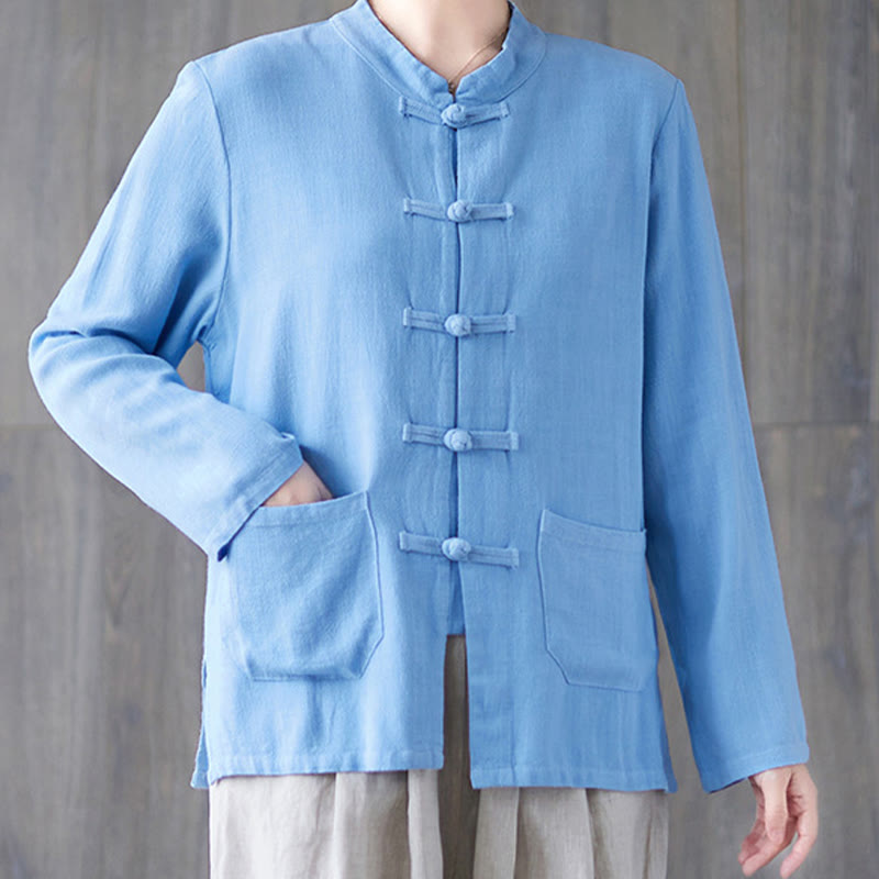 Chemise à manches longues et boutons grenouille pour femme Buddha Stones, pantalon large, vêtement de méditation en coton 