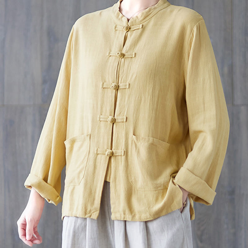 Chemise à manches longues et boutons grenouille pour femme Buddha Stones, pantalon large, vêtement de méditation en coton 