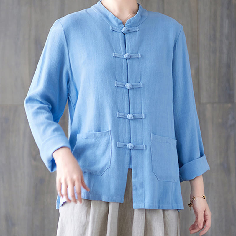 Chemise à manches longues et boutons grenouille pour femme Buddha Stones, pantalon large, vêtement de méditation en coton 