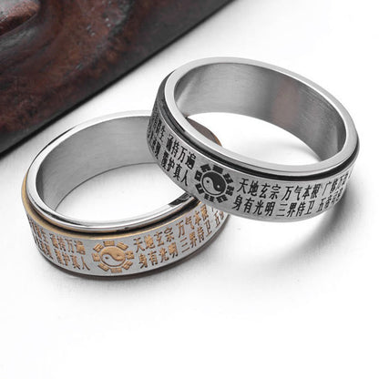 Bague rotative en acier titane Bagua Yin Yang Équilibre et Harmonie 